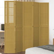 Divisorio Ambienti 5 Pannelli Marrone Legno Massello Paulownia 358823