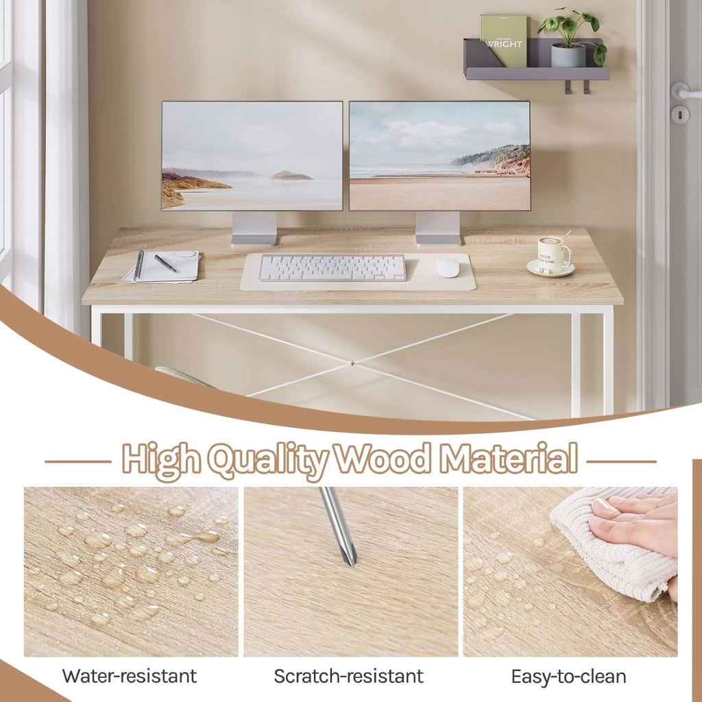 Scrivania per Computer Piccola, 140x60 cm, Struttura in Metallo, per Ufficio Casa Studio Camera da Letto, in Materiale a Base di Legno, Rovere Chiaro