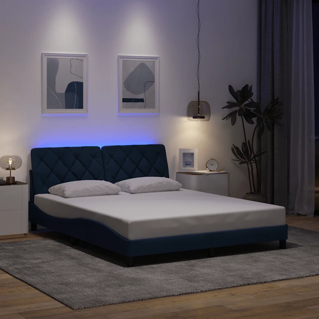 Giroletto con LED senza Materasso Blu 160x200 cm in Tessuto