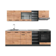 Cucina componibile R-Line Rovere dorato/Antracite 240 cm, PL Marmo Vicco