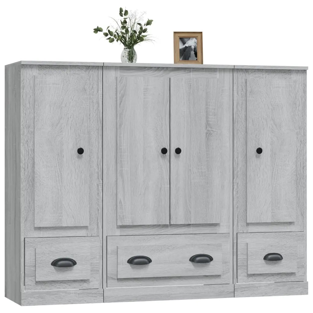Credenze 3 pz Grigio Sonoma in Legno Multistrato 3185301
