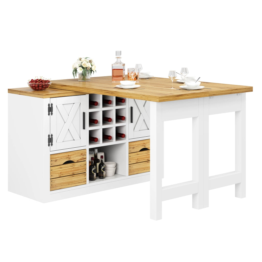 Tavolo da pranzo allungabile con credenza; piano girevole a 360°; cassetto e portabottiglie; per cucina e soggiorno; bianco; 120 × 40 × 72 cm