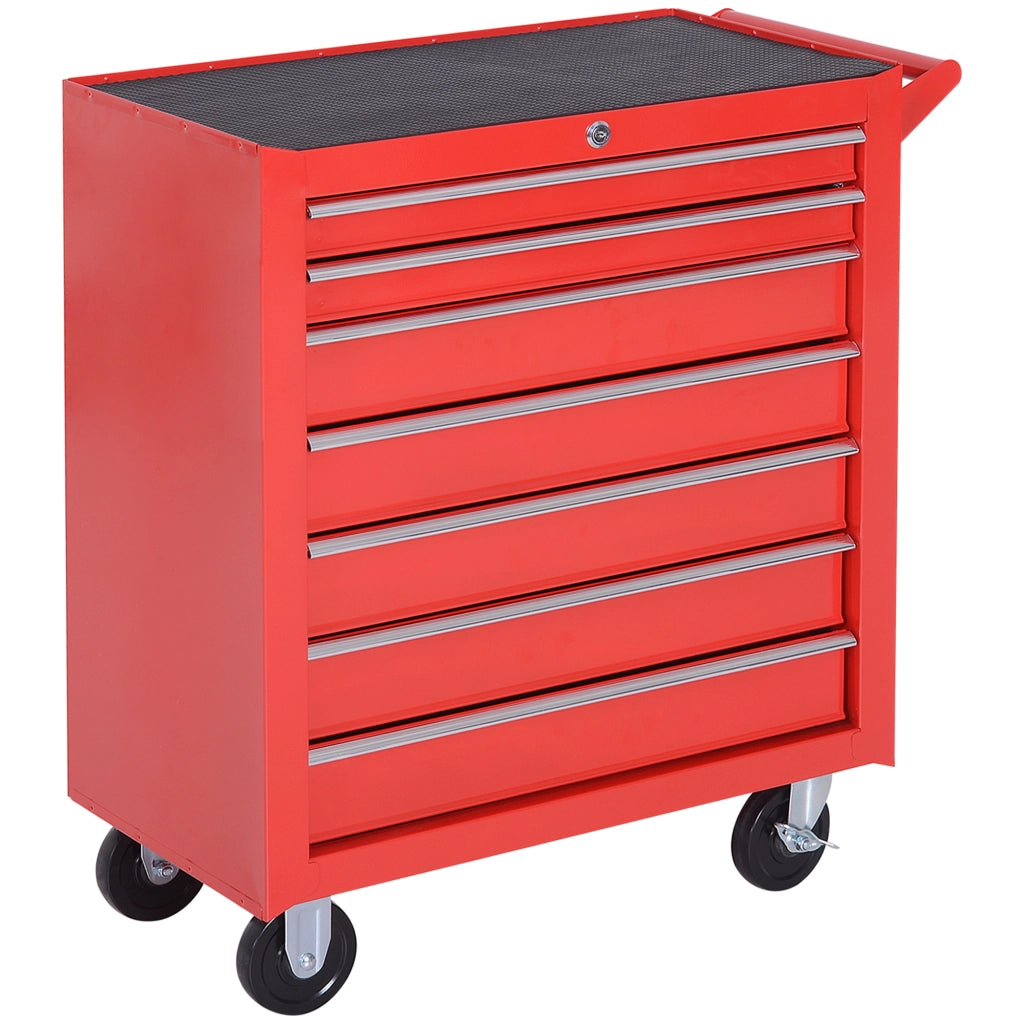 Carrello Portautensili 69x33x75 cm Rosso in Acciaio con 7 Cassetti, Serratura e 4 Ruote