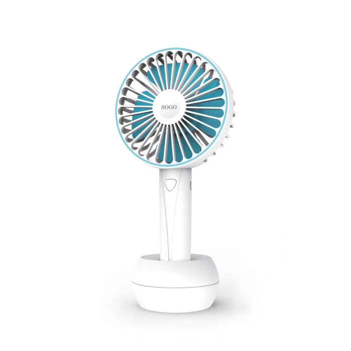 Ventilatore portatile ricaricabile a mano, batteria litio 2000mAh, 3 velocità 4 pale, autonomia 6 ore estate - SOGO