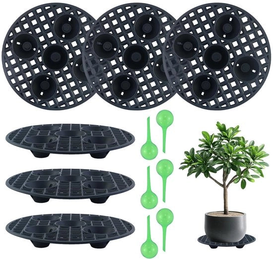 6 pezzi di supporto per piante, base per vaso, gas di drenaggio - supporto per vaso rotondo per interni, bonsai, esterni, scala, giardino, contenitore per piante, 20 cm (con dispositivo di irrigazione)
