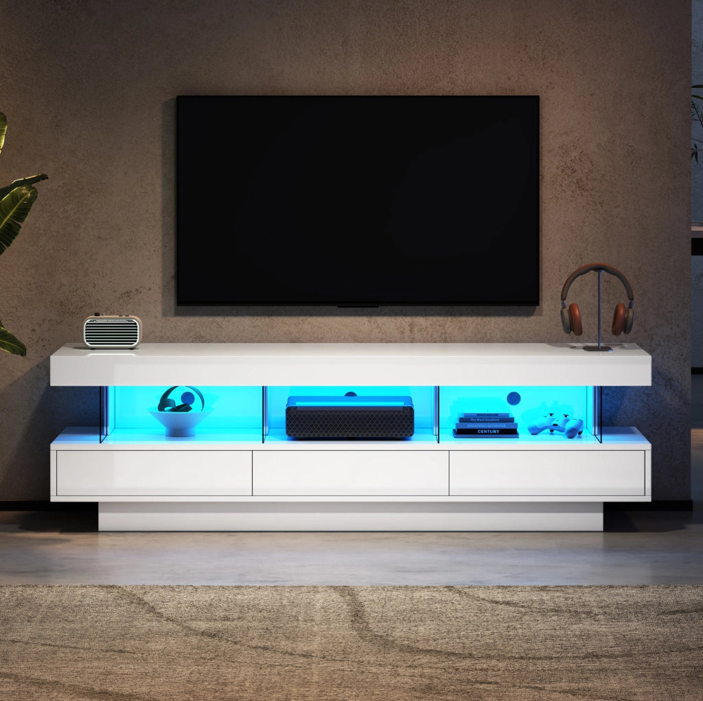 Mobile TV moderno bianco lucido 160x38x50,5 cm con LED Bluetooth