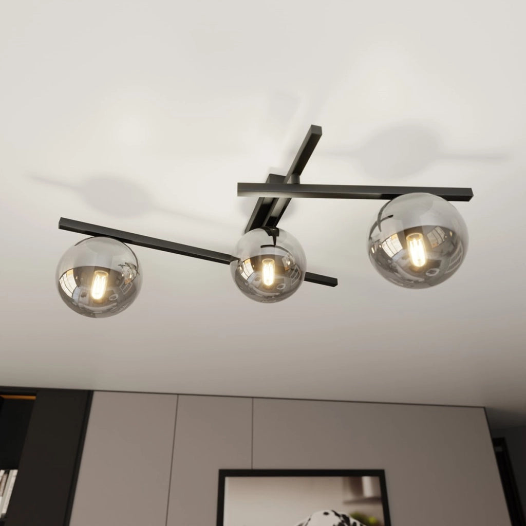 Lampada a sospensione Smart in acciaio nero con diffusori in vetro grafite