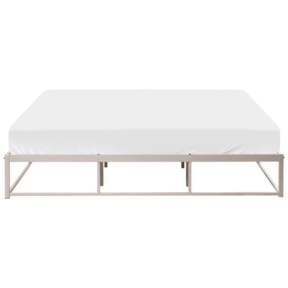 Letto matrimoniale con struttura in metallo, a doghe doppie integrate, senza testiera 180 x 200 cm beige chiaro stile moderno industriale