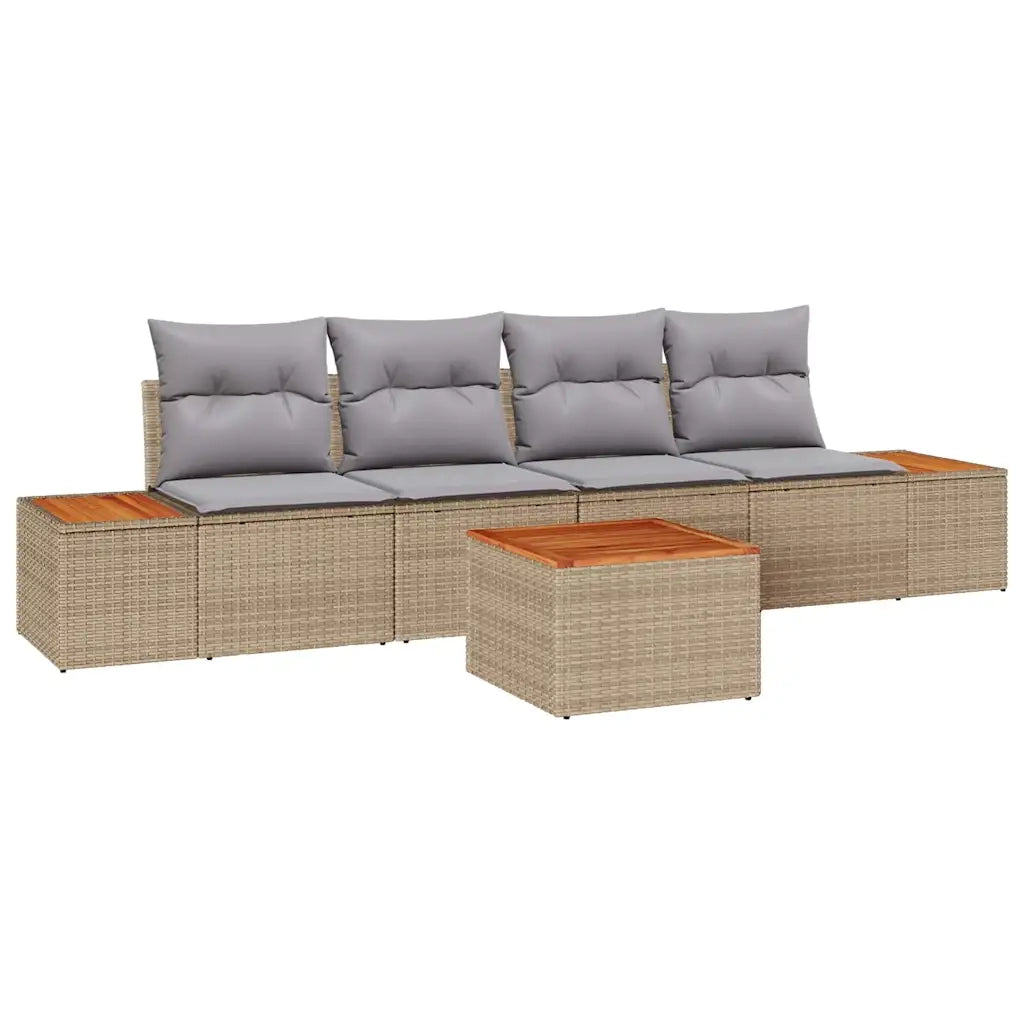 Set Divano da Giardino con cuscino 5 pcs Beige Poly Rattan 3348021