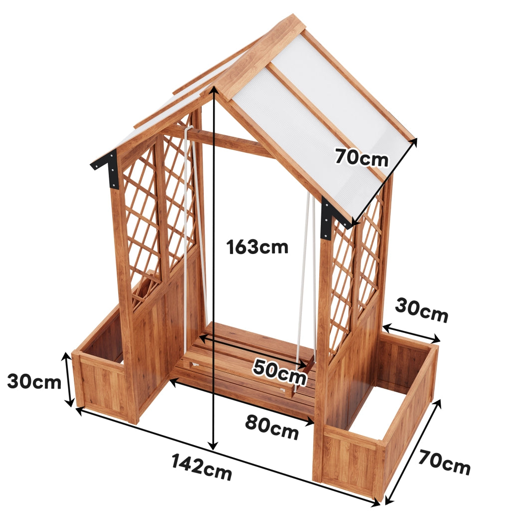 Fioriera Con Grigliato E Altalena; Tetto PC Anti-UV; Legno Massello Marrone; per Giardino Terrazza Balcone 163¡Á142¡Á70 cm