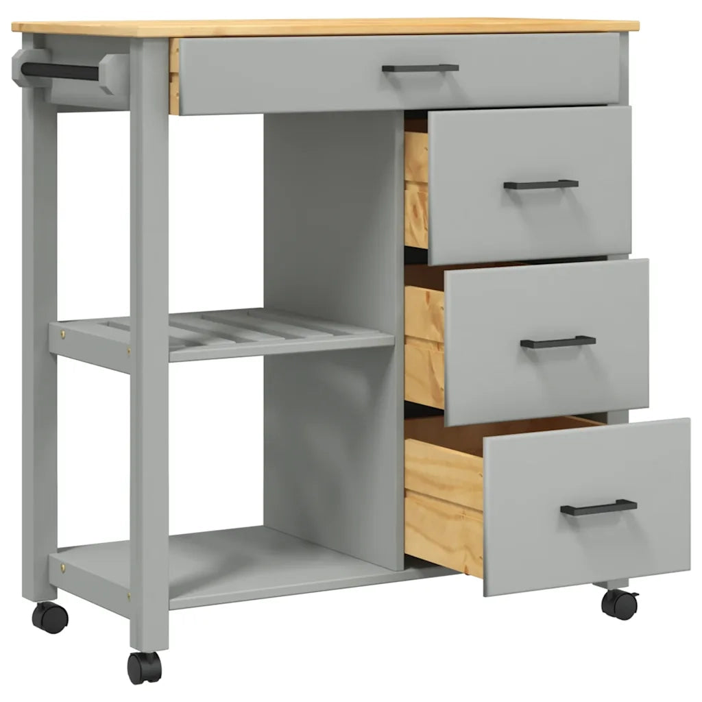Carrello da Cucina MONZA 84x40x88,5 cm in Legno Massello di Pino 376116