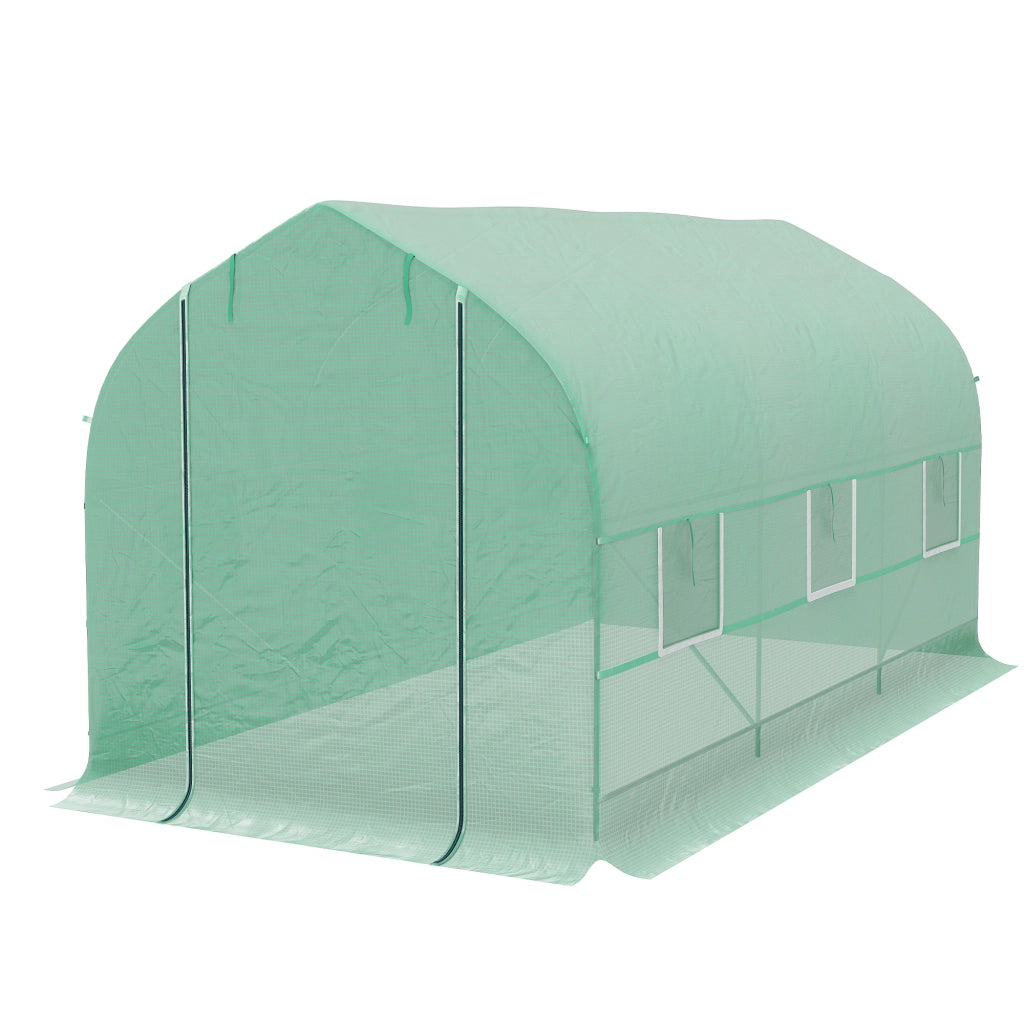 Serra a Tunnel Anti-UV con 6 Finestre a Rete e Ingresso Arrotolabile, in Metallo e PE, 4x2x2 m, Verde