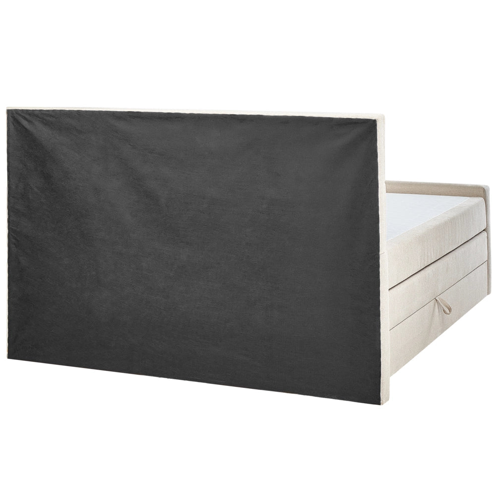 Letto king size UE con contenitore 160 x 200 Tappezzato beige con materasso a molle Bonell