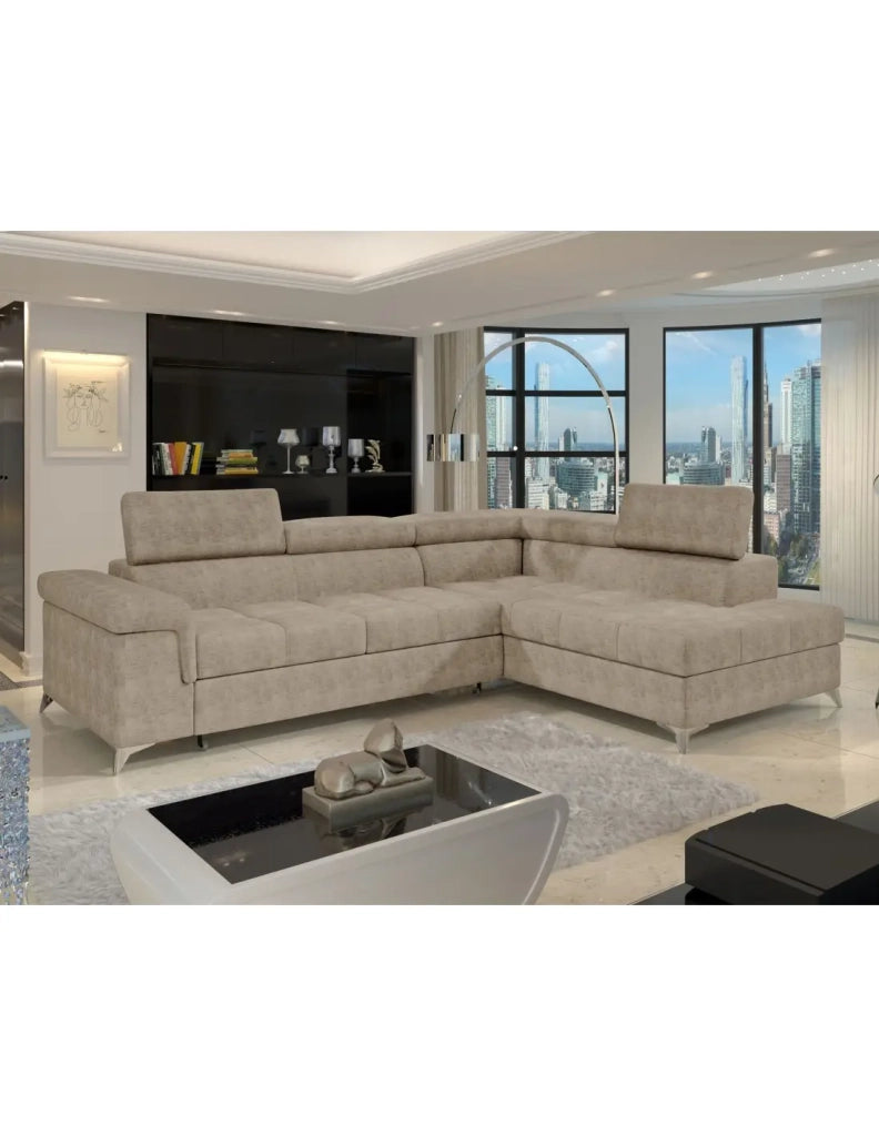 Divano angolare convertibile PALAZZO 4 posti beige – angolo destro con vano contenitore