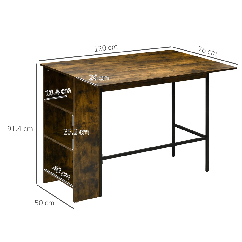Bancone Bar Pieghevole con Scaffale 3 Ripiani ¨C Zephmum ¨C Grigio 120x76x91.4 cm