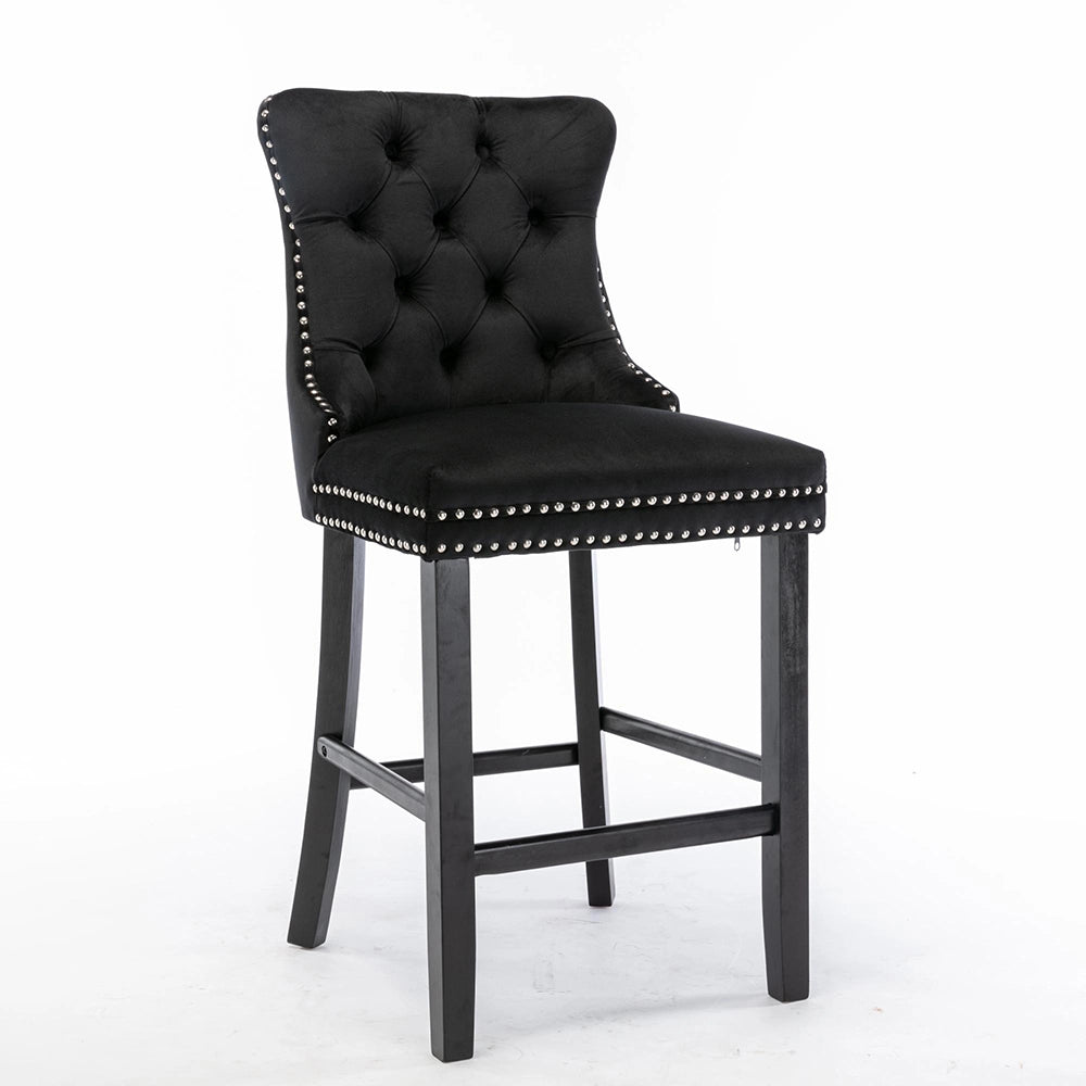 Set 2 sgabelli bar - Xylo - velluto nero gambe legno
