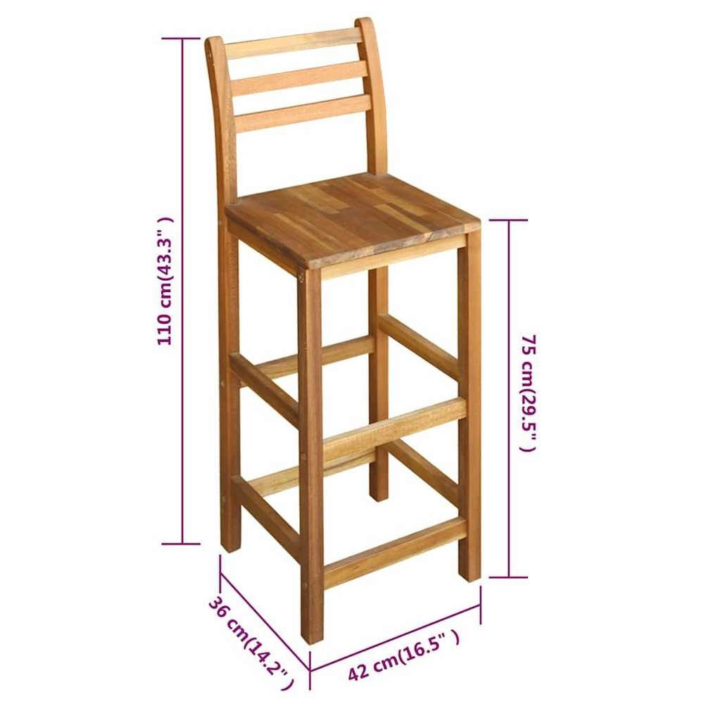 Bar Stools, Set Of 2, Solid Acacia Wood