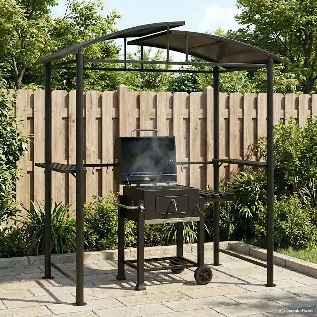 Gazebo Barbecue Ripiani Laterali Antracite 210x114x230 Acciaio 360139