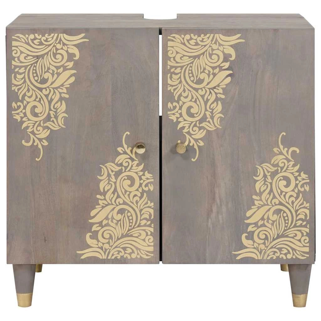 Mobiletto lavabo moderno e compatto 62 x 33 x 58 cm con pratico spazio di archiviazione stile elegante legno massello di mango grigio 02_0057887