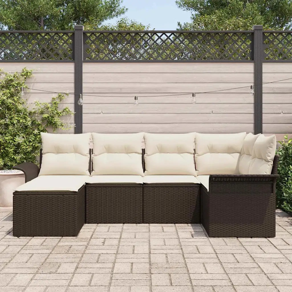 Set Divano da Giardino con cuscino 6 pcs Marrone polyrattan