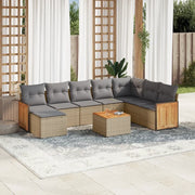 Set Divano da Giardino 9 pz con Cuscini Beige in Polyrattan 3260337