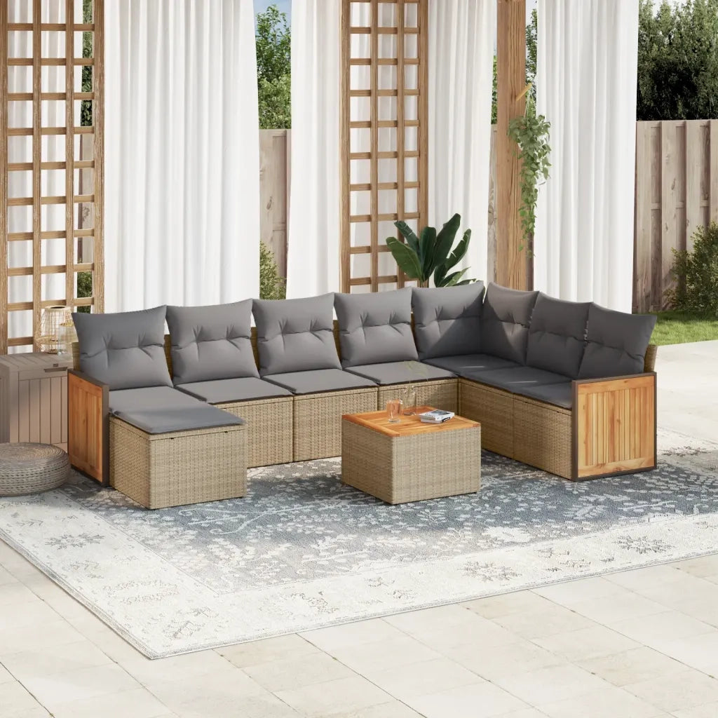 Set Divano da Giardino 9 pz con Cuscini Beige in Polyrattan 3260337