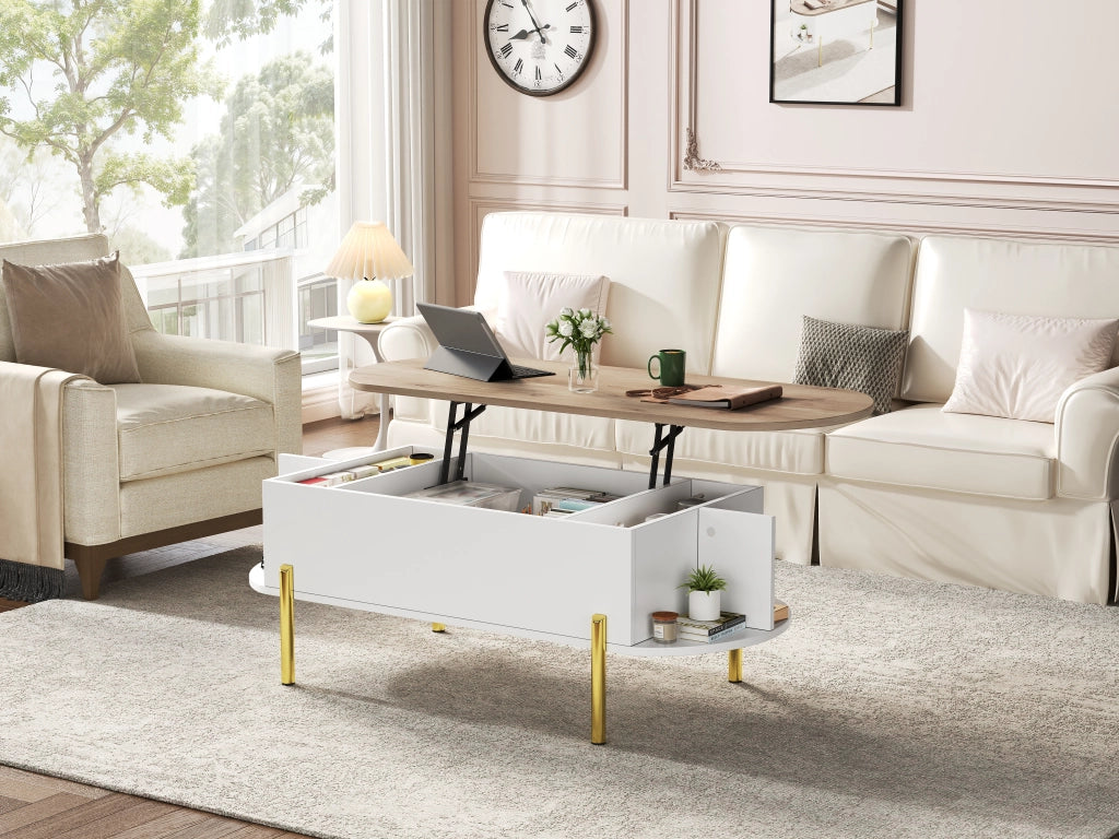 TAVOLO DA CAFFÈ 120 x 50 x 43 cm sollevabile MDF bianco effetto legno e oro