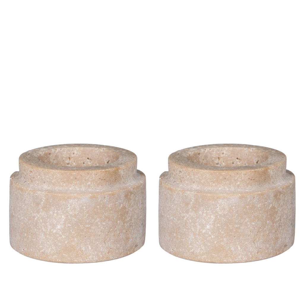 Portacandela Tealight, Marrone, Travertino, 7x7x4,5 cm