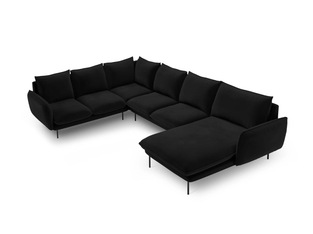 Cosmopolitan Design - Divano panoramico sinistro "Vienna" 7 posti in velluto nero 