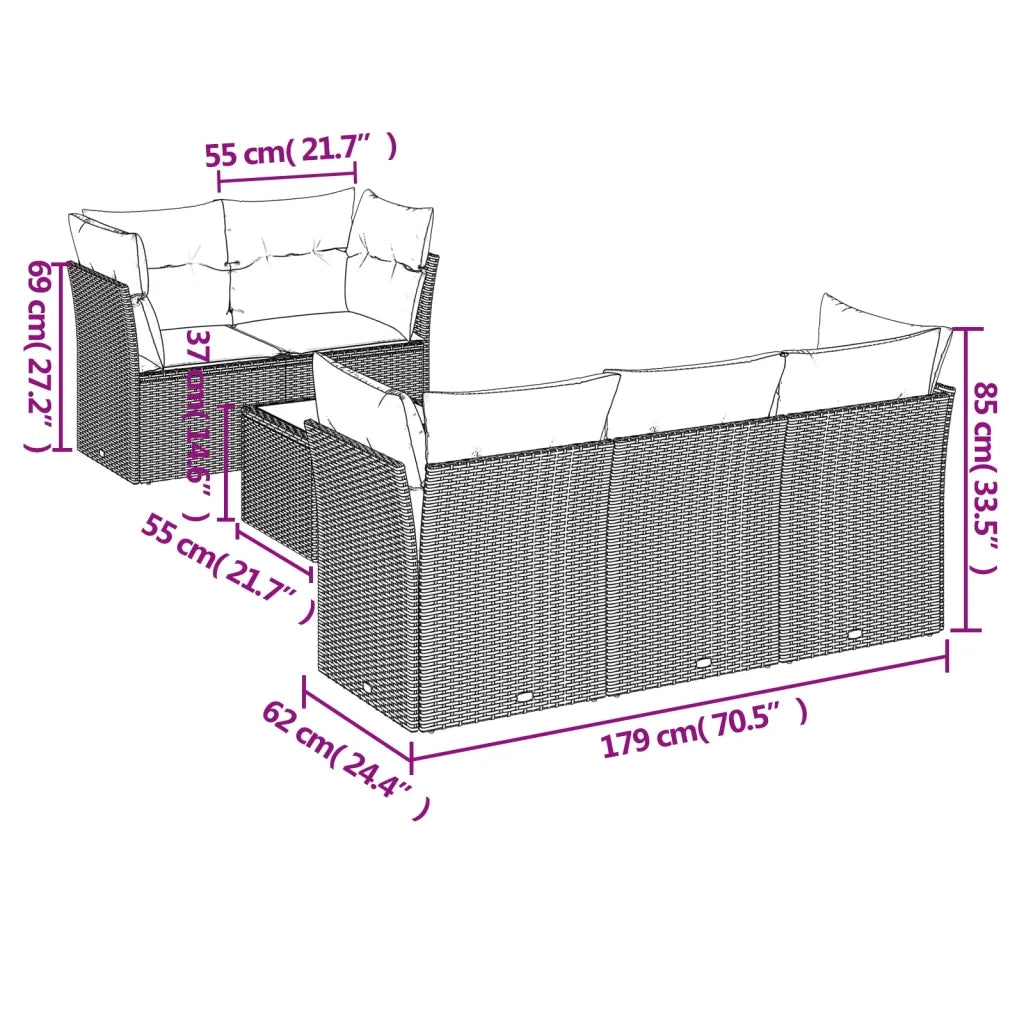 Set Divano da Giardino 6 pz con Cuscini Nero in Polyrattancod mxl 87057