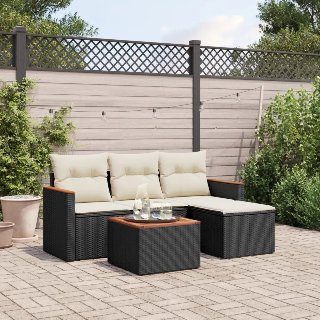 Set Divani da Giardino 5 pz | Set Salotto da Giardino con Cuscini in Polyrattan Nero