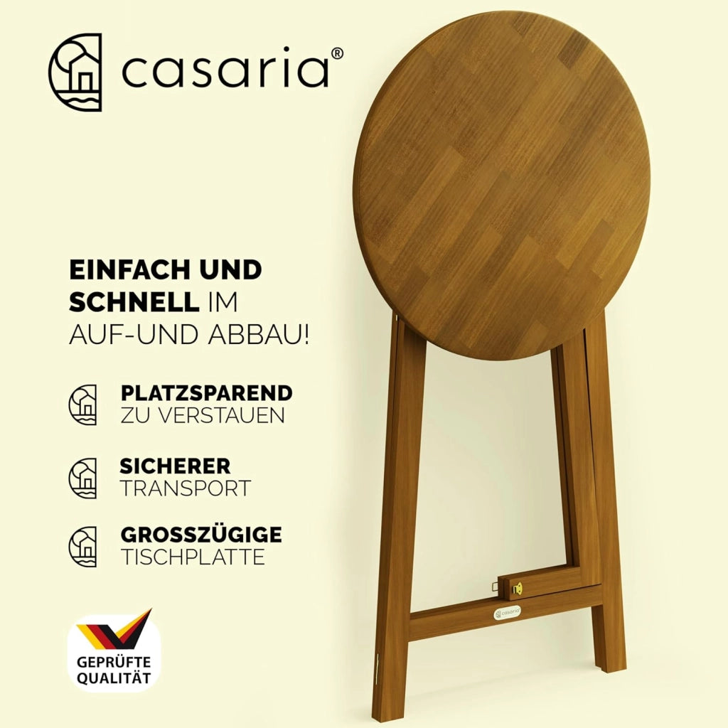 Tavolino Alto Pieghevole Legno di Acacia Ø 80 x 110cm Tondo Tavolo da Giardino Balcone Richiudibile