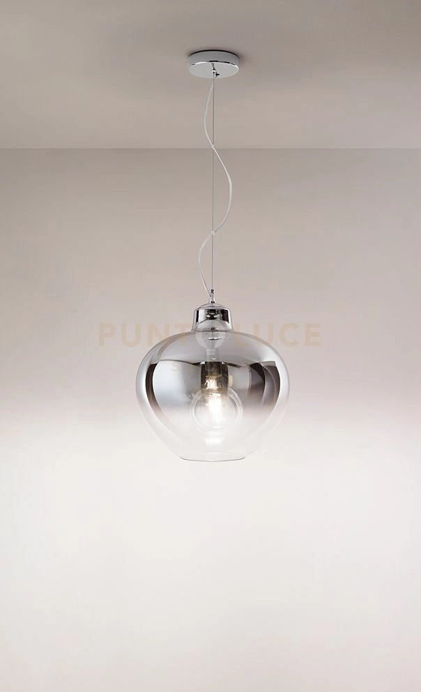 Sospensione vetro  fumé specchiato sfumato + cromo lucido Bowl 1 luce attacco E27 d.36,5cm