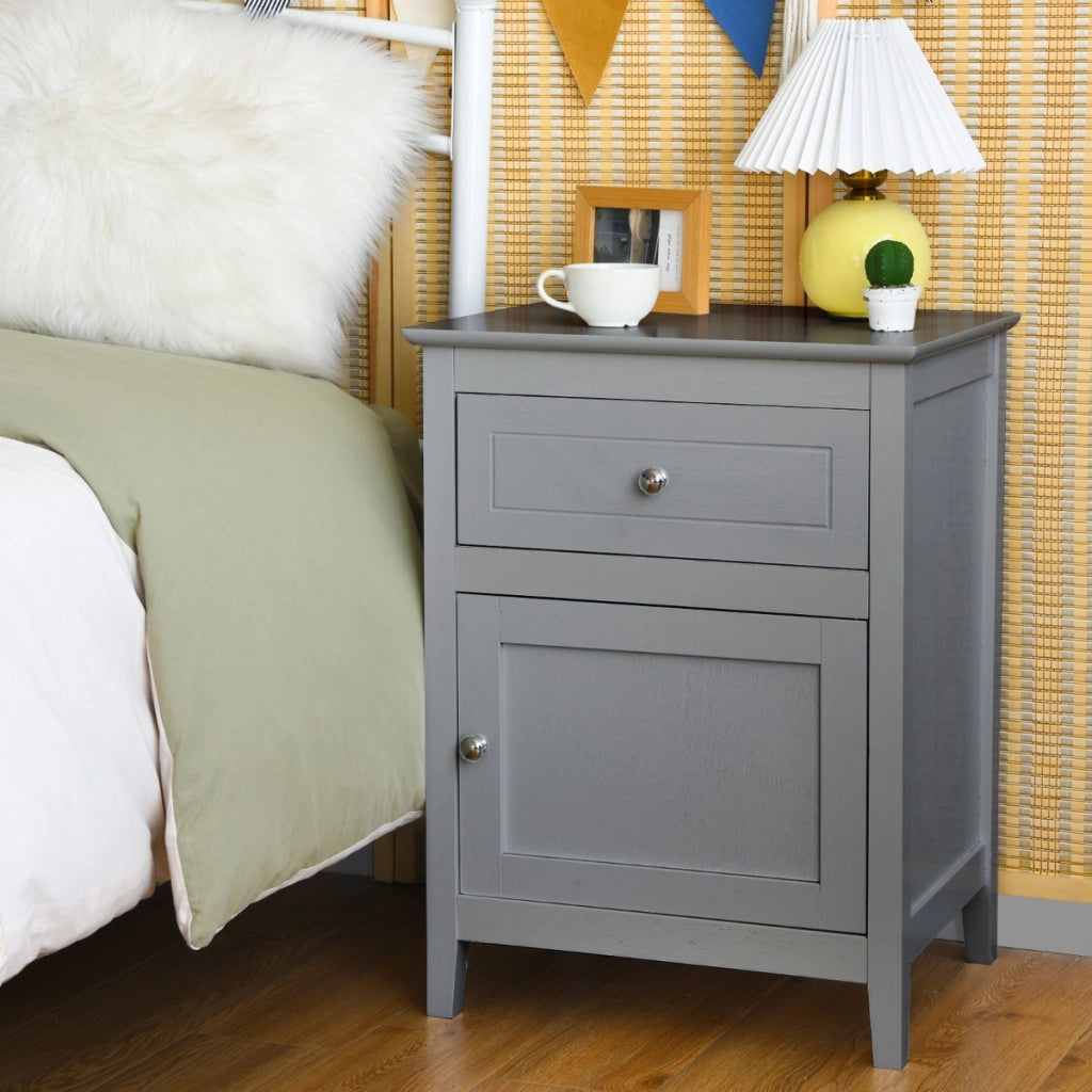 Set 2 comodini moderni a 2 livelli con superficie spaziosa-Tavolini con cassetto estraibile gambe in legno Grigio