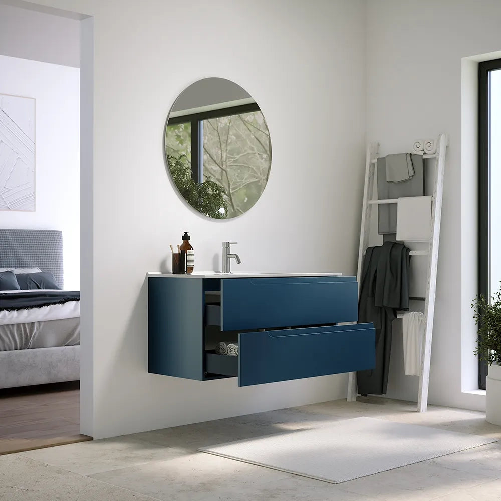 Mobile bagno sospeso 70 cm due cassetti blu zaffiro opaco con lavabo | Ardenne