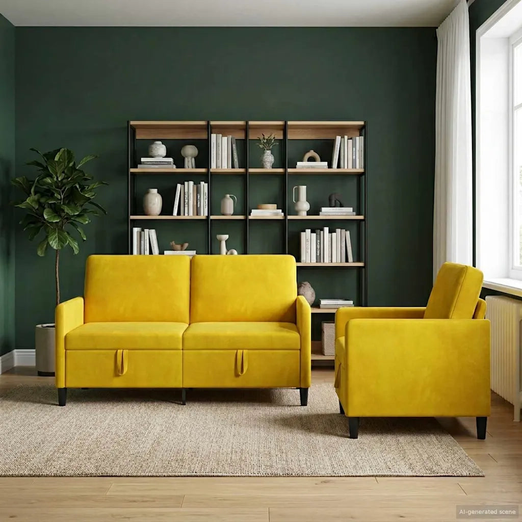 Set di Divani con Storage 2 pz Giallo Poliestere 3429197