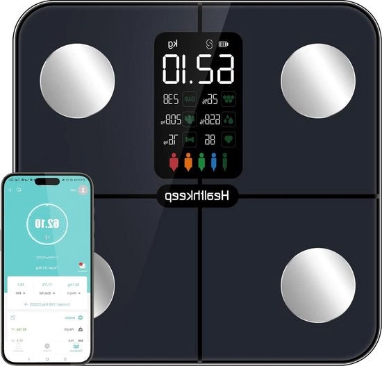 Ponderosimetro Smart con Display VA per Bilancia Digitale con Misurazione della Frequenza Cardiaca per App di Smartphone fino a 180kg/400lb - Analisi del BMI