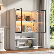 Vetrina con LED e ante in vetro, vano ribaltabile, per soggiorno, in truciolare e vetro, bianco 120 × 80 × 35 cm