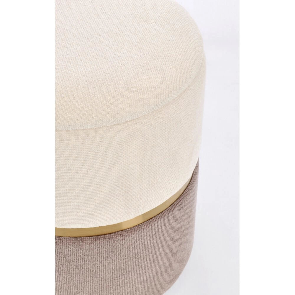 Set 2 Pouf Contenitore Rotondi in Tessuto con Anello Dorato - WHITE