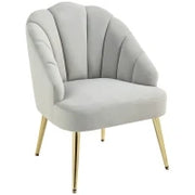 Poltrona in Velluto da Camera e Salotto a Conchiglia Stile Art Deco, Acciaio, 63x65x84 cm, Grigio