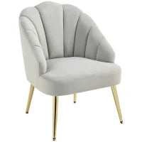 Poltrona in Velluto da Camera e Salotto a Conchiglia Stile Art Deco, Acciaio, 63x65x84 cm, Grigio