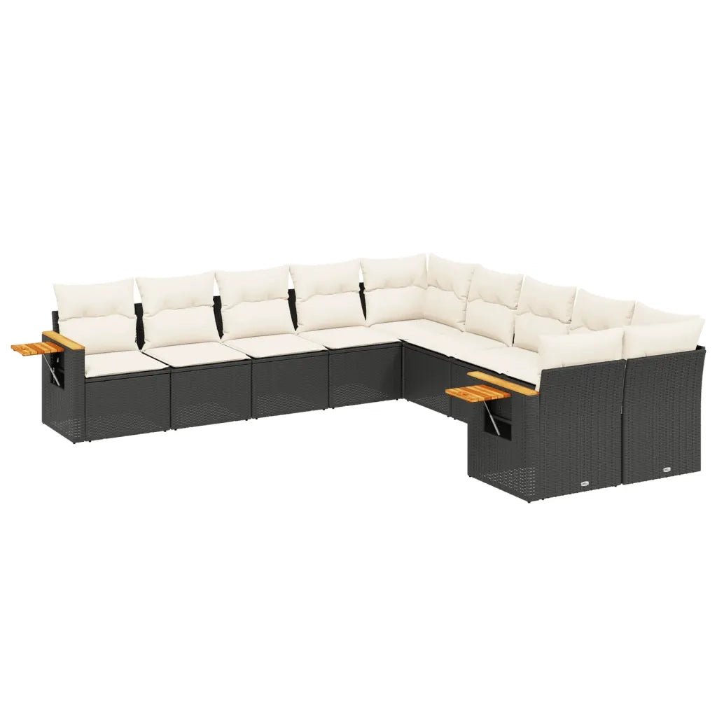 Set Divani da Giardino 10pz con Cuscini in Polyrattan Nero 3227190