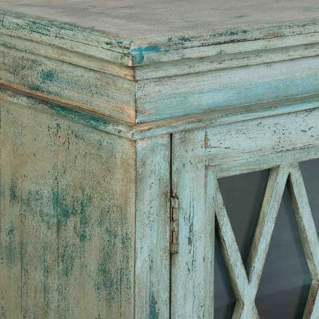Credenza in legno e vetro con 2 ante, blu 90x40x100h cm