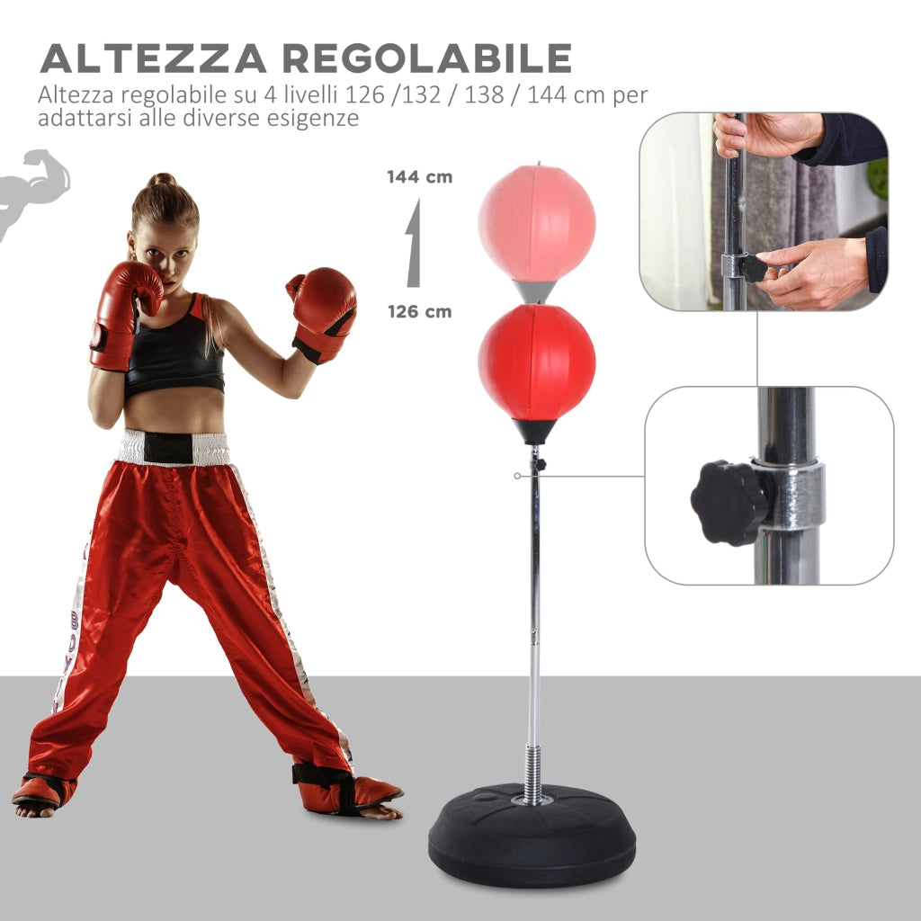 Punching Ball da Terra Regolabile con Guantoni ¨C zephmum ¨C Rosso 43x43x126-144 cm