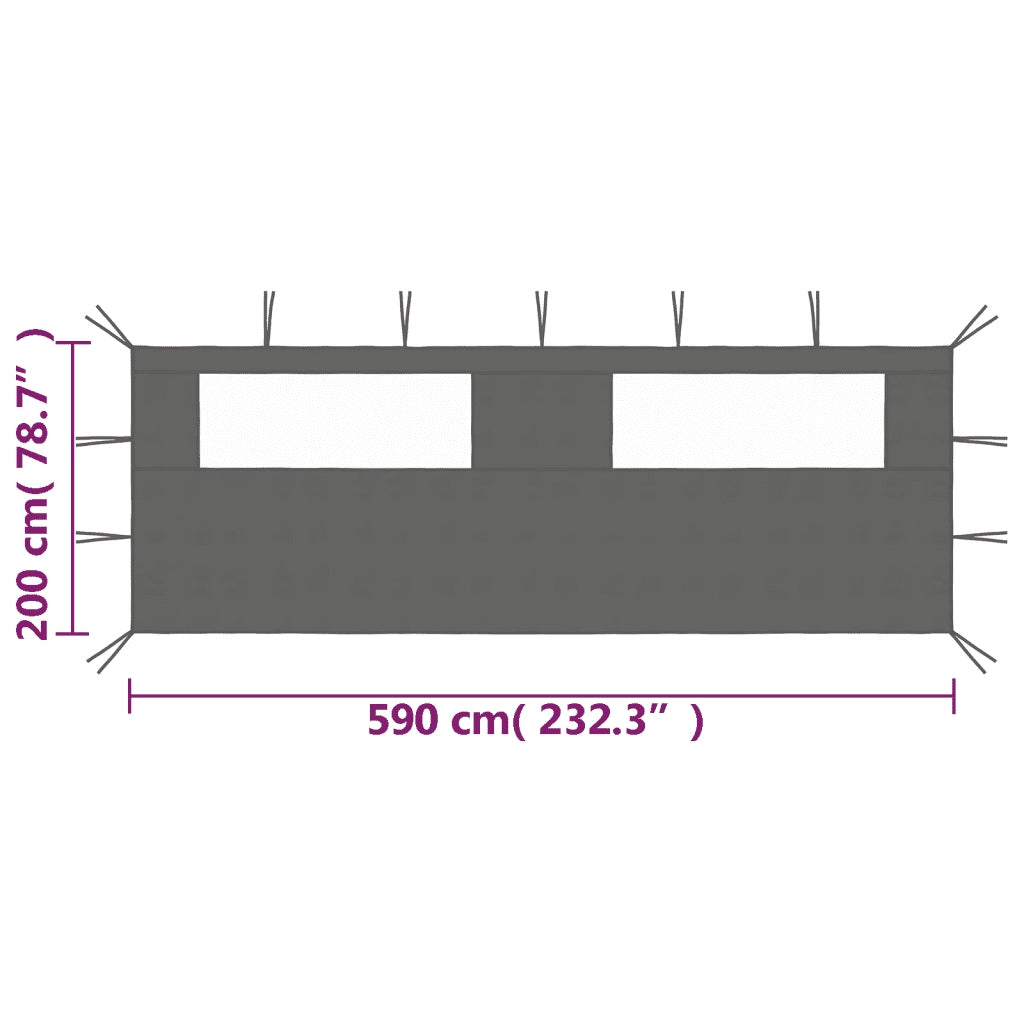 Parete con Finestre per Gazebo 6x2 m Antracite 3070415