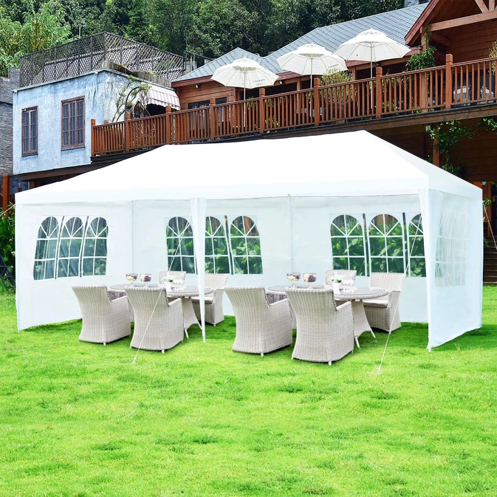 Gazebo da Giardino, 3 x 6 m, con 4 Pareti Laterali Rimovibili, Portatile, con Borsa per il Trasporto, Gazebo e Tenda da Giardino, per Feste, Matrimoni, Bianco