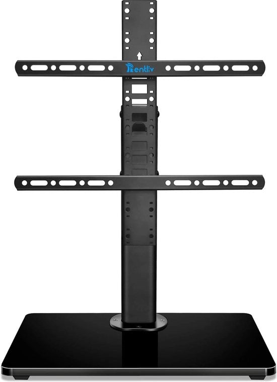 TV-standaard universale per scherm da 32-55 pollici con base in legno - Tavolo per TV regolabile in altezza da 8 pollici e gestione dei cavi - Massimo VESA 400 x 400 mm e 45 kg