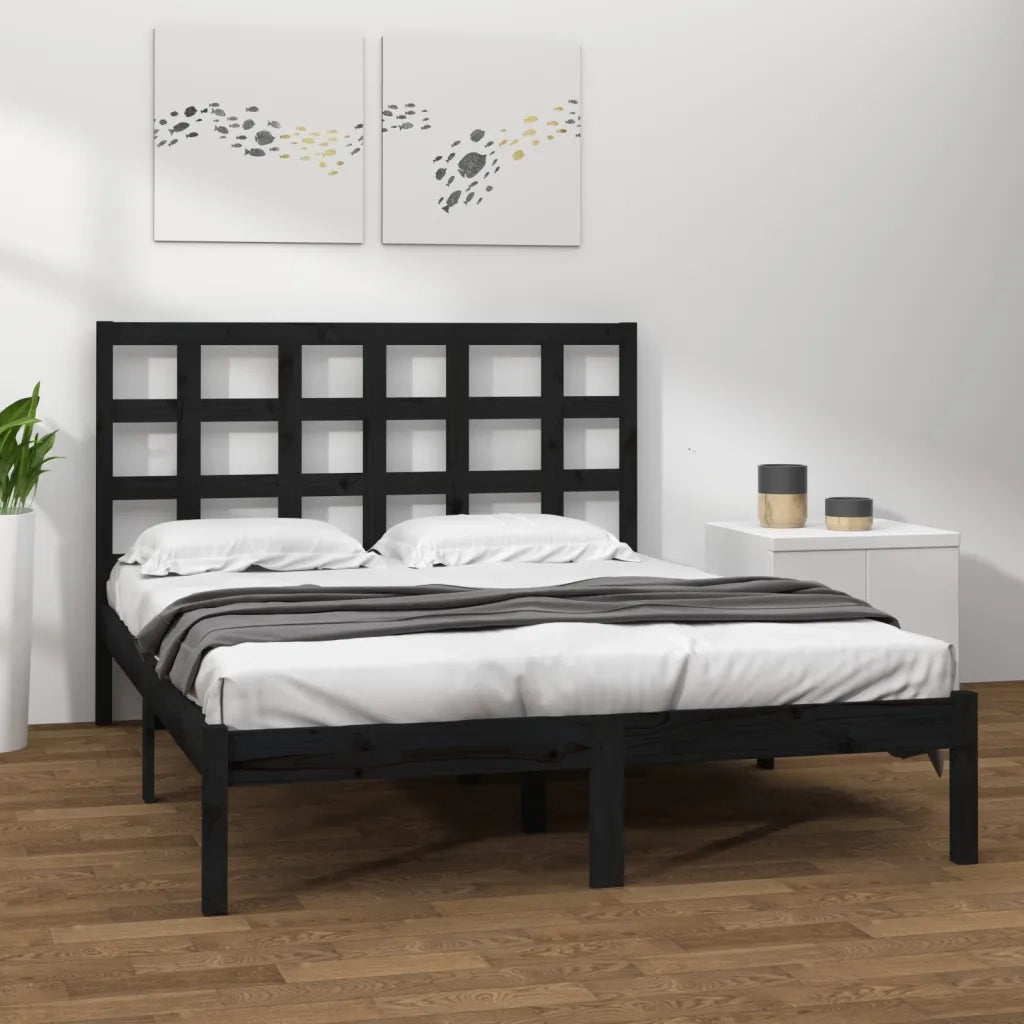 Giroletto-Struttura Letto Nero in Legno Massello 200x200 cm 682172