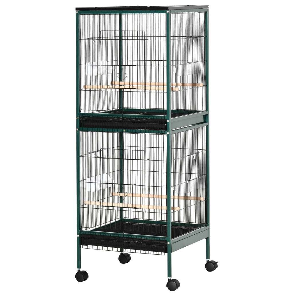 Gabbia per Uccelli Grande con Piedistallo Doppio Mangiatoie e Ruote ¨C zephmum ¨C 51.5x50x140 cm