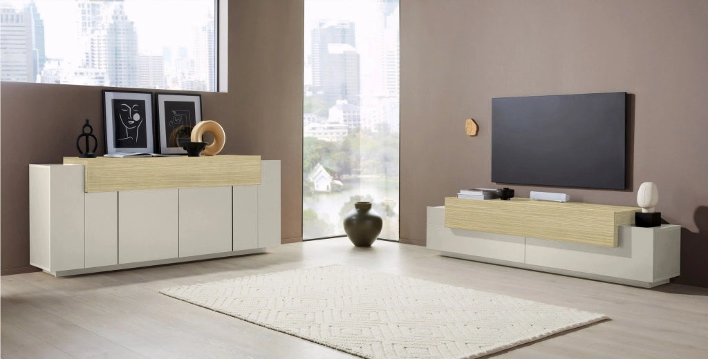Cassino, Mobile Porta tv 3 Ripiani Made in Italy, 200x45x51.5h cm Beige